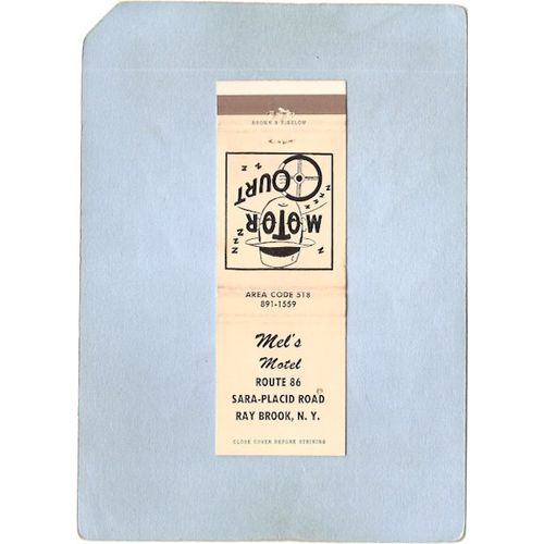New York Ray Brook Matchcover Mel's Motel Rt 86 Sara-Placid Rd ny_box5~1392