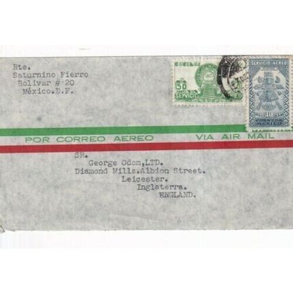 Mexico 1947 Bolivar to Leicester UK Airmail Cover typed VGC
