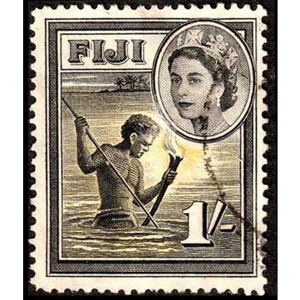 Fiji 1954 Fishing Queen Elizabeth II 1/- Used Stamp QE II