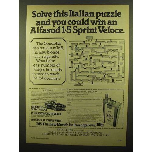 1980 MS Cigarettes Ad - Alfasud 1.5 Sprint Veloce