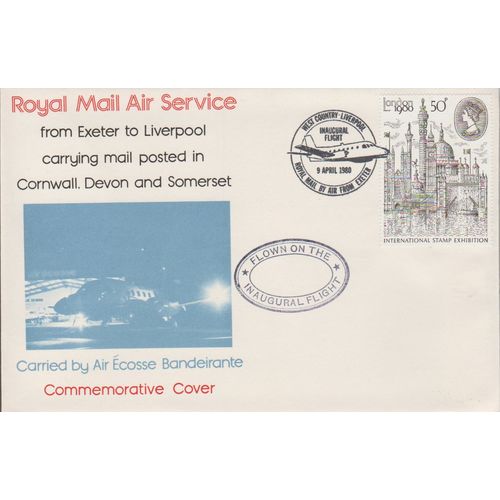 GB 1980 Exeter to Liverpool First Flight Cover Royal Mail Air Service