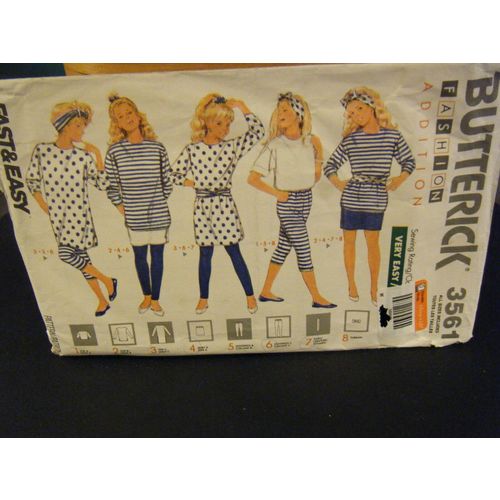 Butterick 3561 Girl's Top, Skirt, Leggings, Turban & Sash Pattern - Size S/M/L