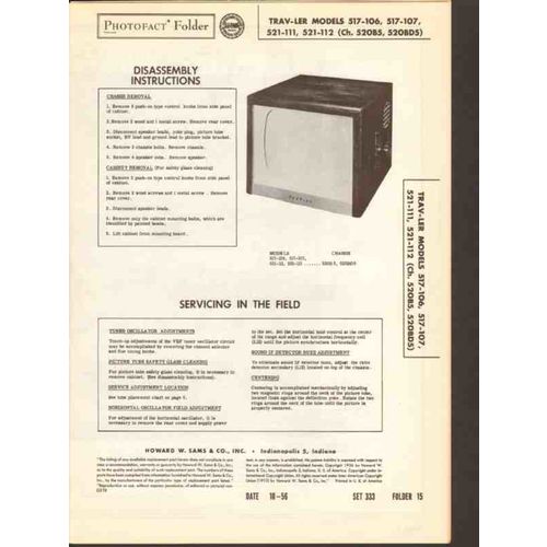 TRAV-LER model 517-10x 521-11x TV television Sams Photofact manual