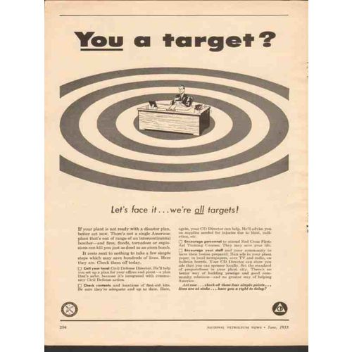 CIVIL DEFENSE 1955 You a Target plant disaster plan CD vintage ad