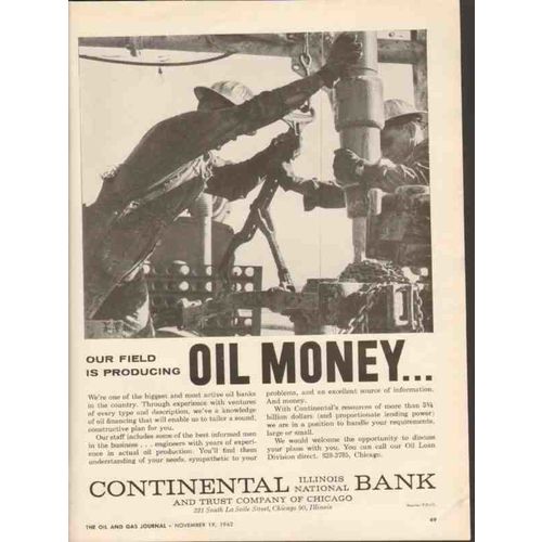 CONTINENTAL BANK TRUST 1962 Chicago producing oil money vintage ad 1