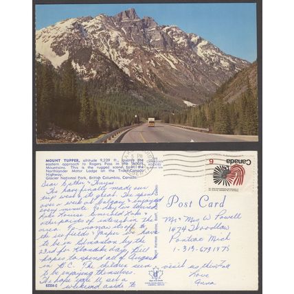 Canada 1970 Post Card from Lake Louise to Pontiac, MI. Used