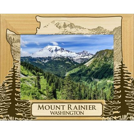 Mount Rainier Washington Laser Engraved Wood Picture Frame Landscape (5 x 7)