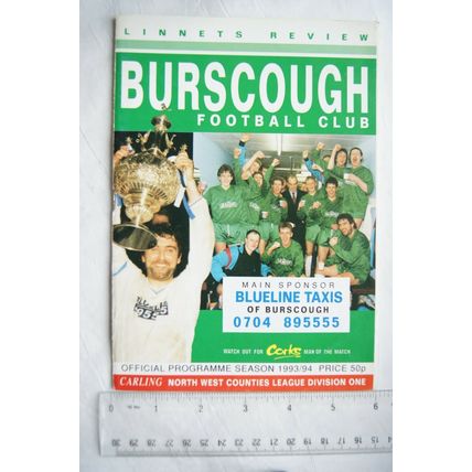 1994 programme Burscough v. Blackpool Rovers Carling North West Counties League