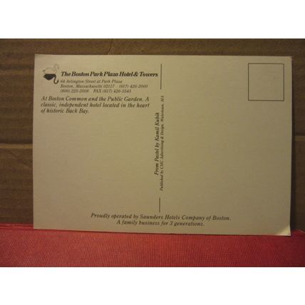THE BOSTON PARK PLAZA HOTEL AND TOWERS, MASSACHUSETTS, USA unused postcard =