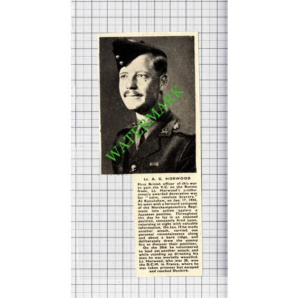 Lt A G Horwood Northamptonshire Reg Burma WW2 - 1944 Small Cutting