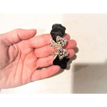 Bow shaped hair tie pony tail holder scrunchie with crystals