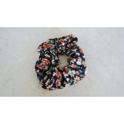 Large floral dark blue hair tie pony tail holder scrunchie