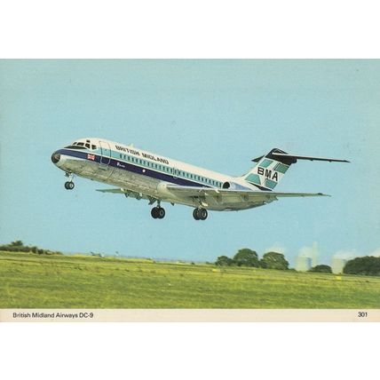 British Midland Airways DC-9 Plane Aircraft Postcard
