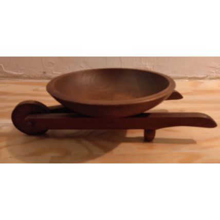 Woodcroftery Wheel Barrow Wood Bowl 14" Long Signed MCM Display Nuts Candy