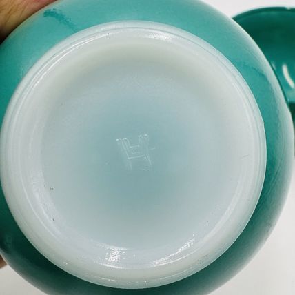 Hazel Atlas Ovide Tempo Teal Milk Glass Tea Cup 1950's EUC