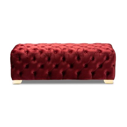 48" Button-Tufted Glam Velvet Bench Ottoman Gold Stainless Legs - 5 colors!