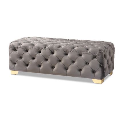 48" Button-Tufted Glam Velvet Bench Ottoman Gold Stainless Legs - 5 colors!