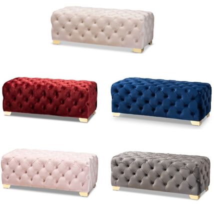 48" Button-Tufted Glam Velvet Bench Ottoman Gold Stainless Legs - 5 colors!