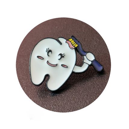 Tooth Enamel Pin Badge Cartoon Style Brush Lapel 2.4 cm X 2.9 cm Comic Fun BA69