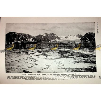 Spitsbergen Fiords, Norwegian, Arctic, Book Illustration (Print), c1920