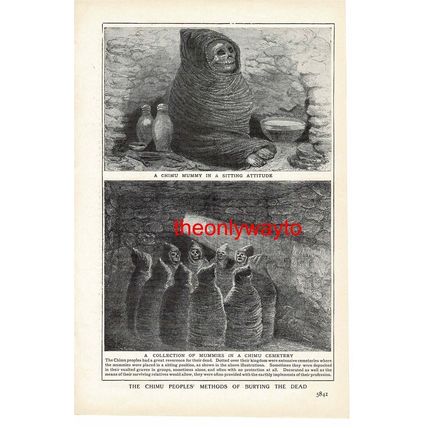 Chimu Mummies, Peru, South America, Book Illustration (RARE), 1909