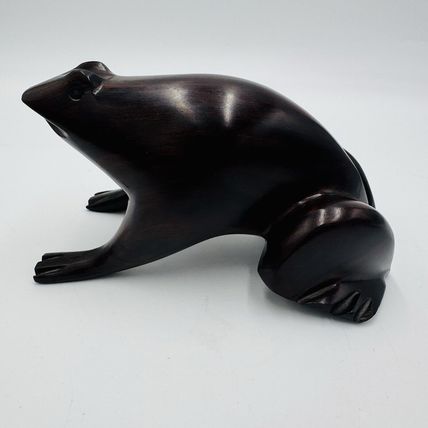 Frog Sculpture Mid Century Modern Carved Rosewood Figurine Solid Ironwood 7in