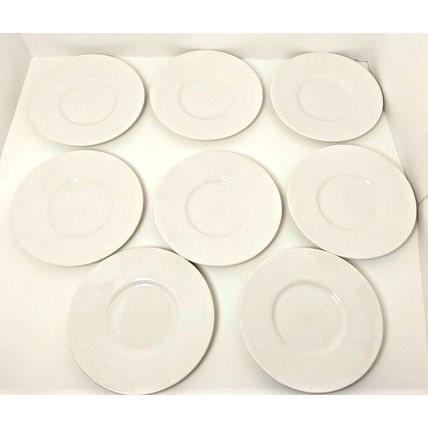 Linen N Things 4 Tea Cups 8 Saucers White Ribbed Rim Smooth No Trim 12 Pc Lot