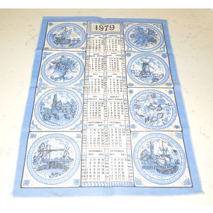 1979 Holland Cloth Calendar Dutch Netherlands Windmills Tulips