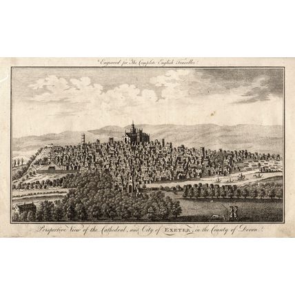 PERSPECTIVE VIEW OF THE CATHEDRAL, AND CITY OF EXETER 1771 ANTIQUE ENGRAVING