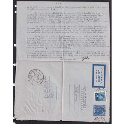 Canada KGVI 1950 Gardenvale Quebec Canada to Secunderabad India Postal History