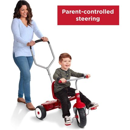 Radio Flyer Deluxe Steer & Stroll Kids Tricycle, Toddler Trike for Ages 2-5, Red
