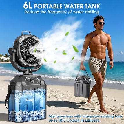 Misting Fan Portable 6L Bucket 20000Mah Rechargeable Camping Fan with LED Light