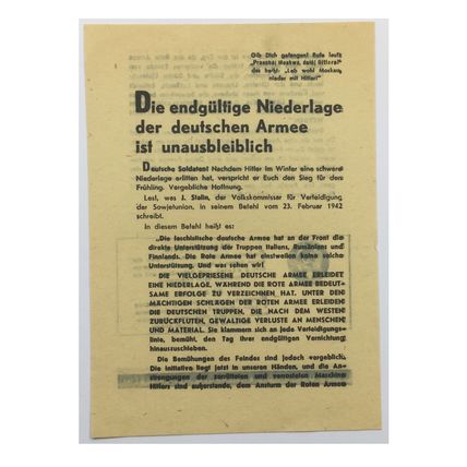 Original WW2 Soviet/Russian Air Drop Propaganda Leaflet. - Code 924. - 1942.