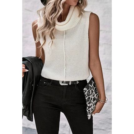 White Central Seam Cowl Neck Sweater Vest
