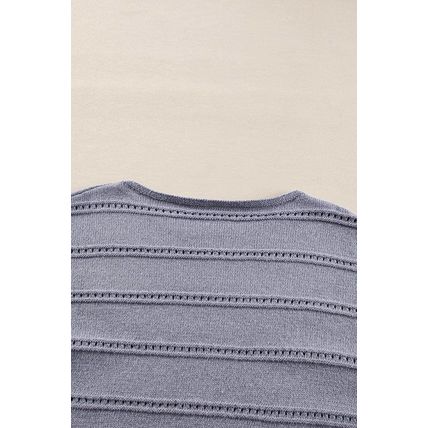 Light Grey Boat Neck Drop Shoulder Pointelle Knit Sweater