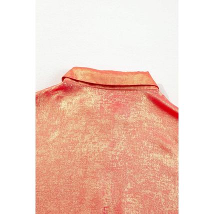 Peach Blossom Metallic Balloon Sleeve Shirt Plus Size Mini Dress