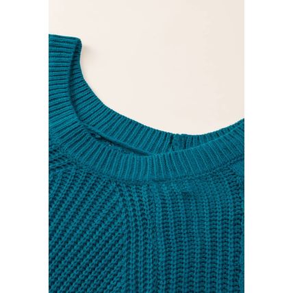 Blue-3 Hollow-out Puffy Sleeve Knit Sweater