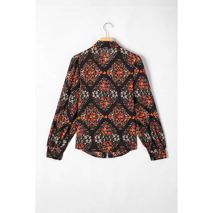 Black Strawberry Aesthetic Floral Puff Sleeve Shirt