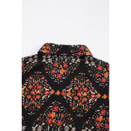 Black Strawberry Aesthetic Floral Puff Sleeve Shirt