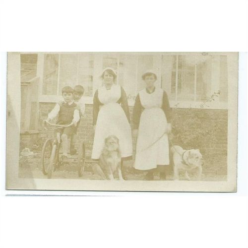 postcard social history family nurse grop children dogs sepia.