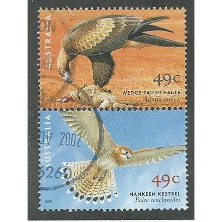 AUS 2001 SE~TE PAIR 49c '100TH ANN OF BIRDS AUSTRALIA' 'FINE USED (EBID34-188)