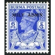 Burma KGVI 1945 Mily Admn 6p Bright Blue Mounted Mint MM SG 37 Stamp clinthes