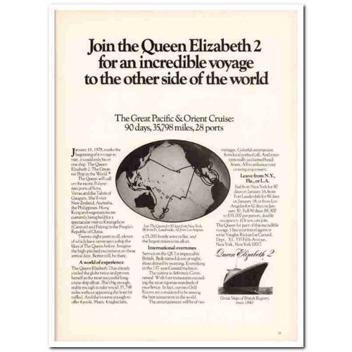 cunard line 1977 queen elizabeth 2 incredible voyage cruise vintage ad