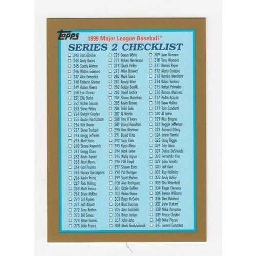 1999 Topps Baseball Series 2 Checklist unmarked card #462