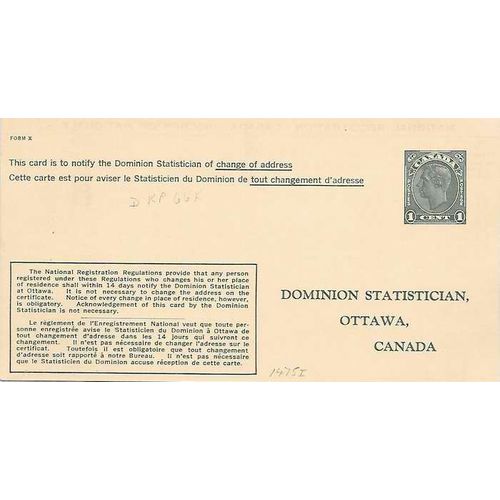 Canada #DKP66k George VI MINT Special Order Postal Card Dominion Statistics