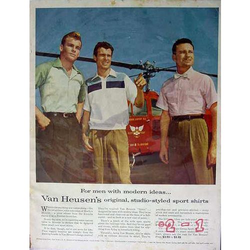 VAN HEUSEN 1953 Teterboro Airport NJ helicopter mens shirt vintage ad