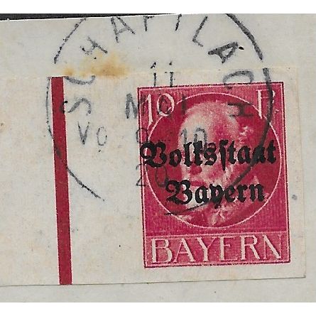 GER (BAVARIA) 1919 10pf KING LUDWIG III' (OVPT)(IMPERFED) FINE USED(EBID65-443)