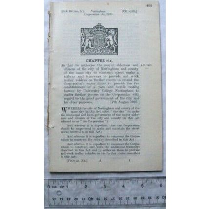 1925 Act of Parliament: Nottingham University yarn & textile testing bureau