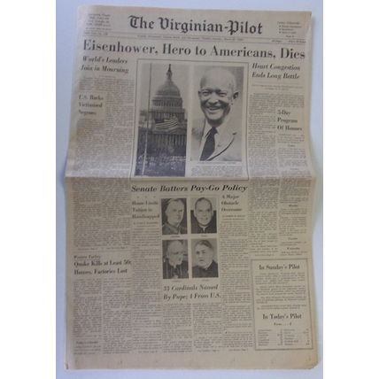 EISENHOWER, HERO to AMERICANS DIES The Virginian Pilot newspaper MARCH 29 , 1969