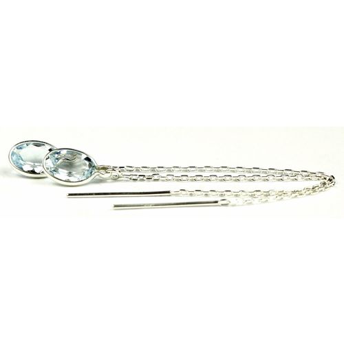 Aquamarine, 925 Sterling Silver Threader Earrings, SE005